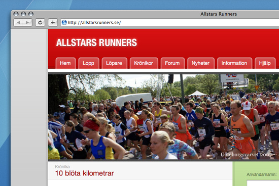 Skärmdump på Allstarsrunners.se